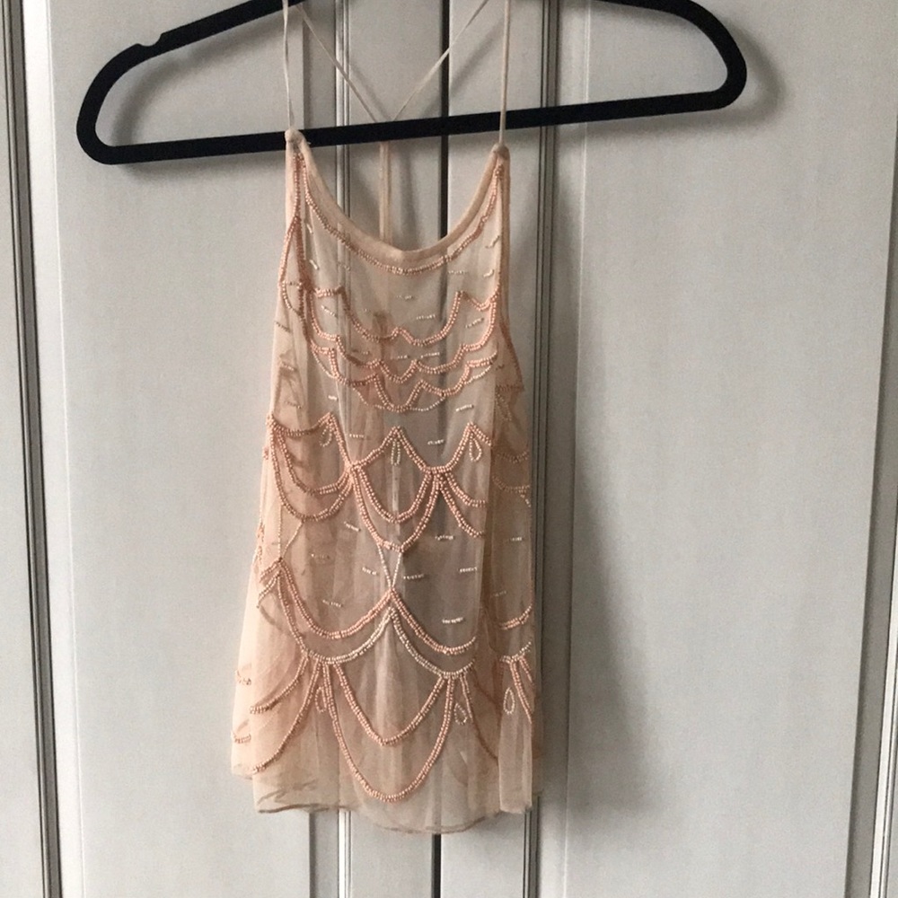Blush pink, beaded racer-back tank top
